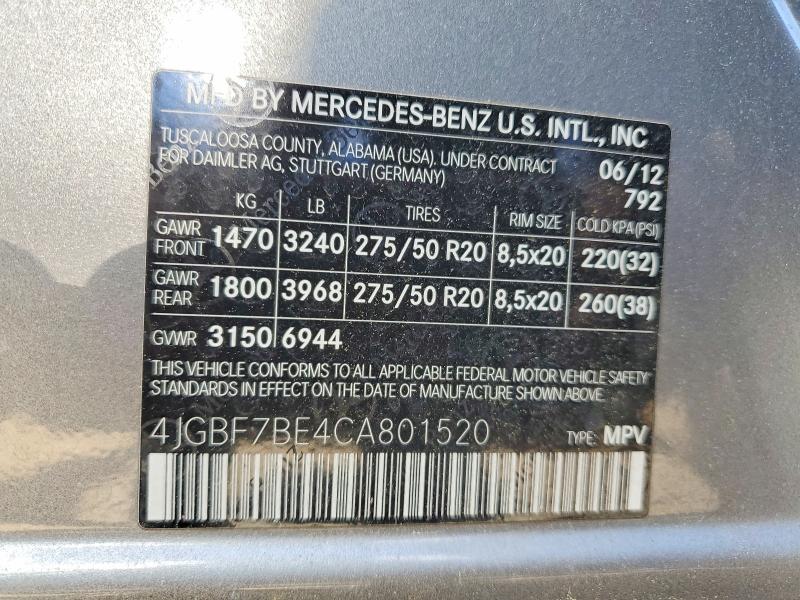 Продаж на аукціоні авто 2012 Mercedes-benz Gl, vin: 4JGBF7BE4CA801520, номер лоту: 51804106