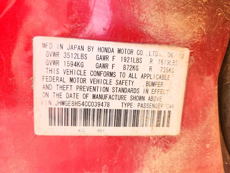2012 Honda Fit მანქანა იყიდება აუქციონზე, vin: JHMGE8H54CC039478, აუქციონის ნომერი: 55449696