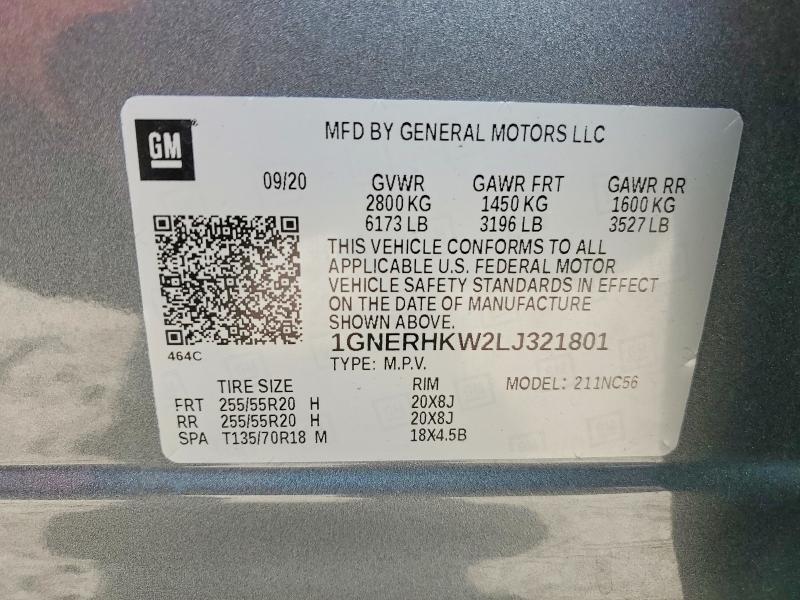 58938276 :رقم المزاد ، 1GNERHKW2LJ321801 vin ، 2020 Chevrolet Traverse مزاد بيع