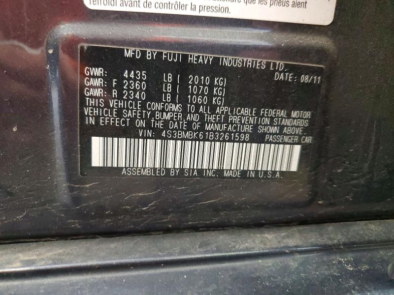 56825016 :رقم المزاد ، 4S3BMBK61B3261598 vin ، 2011 Subaru Legacy مزاد بيع