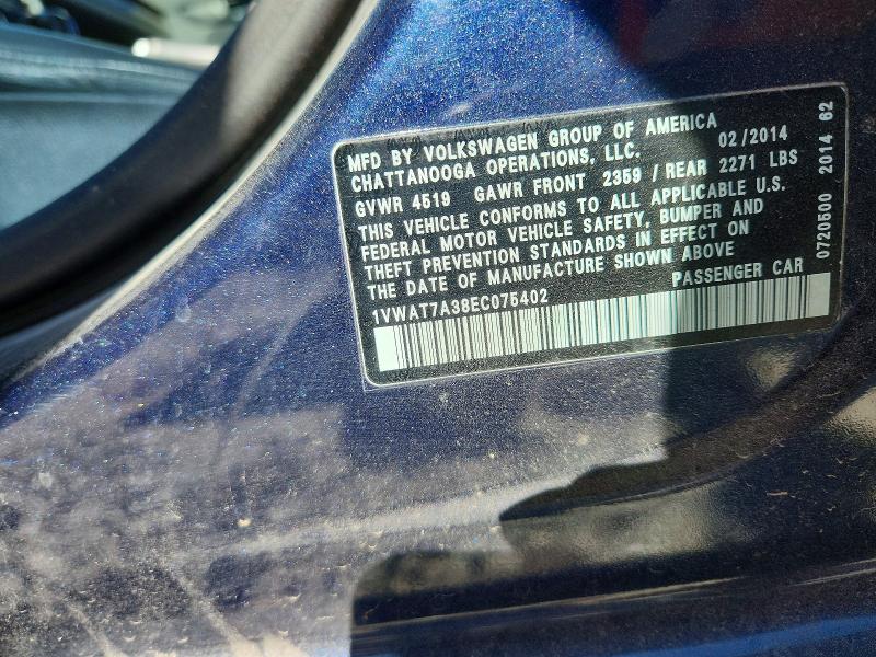 56967556 :رقم المزاد ، 1VWAT7A38EC075402 vin ، 2014 Volkswagen Passat مزاد بيع