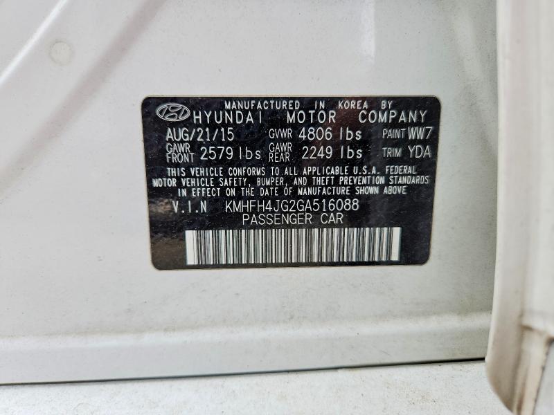 Aukcja sprzedaży 2016 Hyundai Azera, vin: KMHFH4JG2GA516088, numer aukcji: 57567396