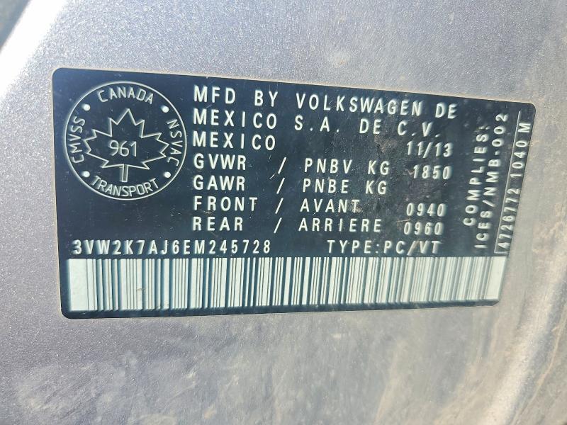 Продажа на аукционе авто 2014 Volkswagen Jetta, vin: 3VW2K7AJ6EM245728, номер лота: 58246616