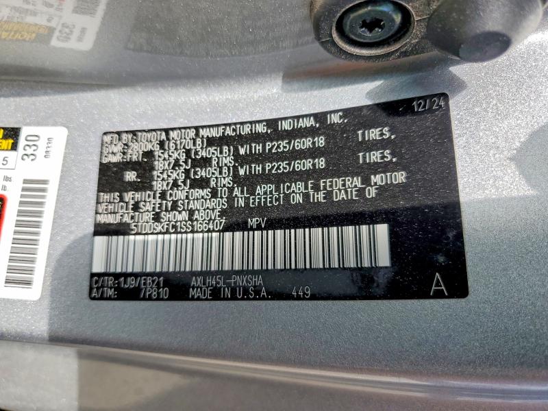 Aukcja sprzedaży 2025 Toyota Sienna, vin: 5TDDSKFC1SS166407, numer aukcji: 57943936