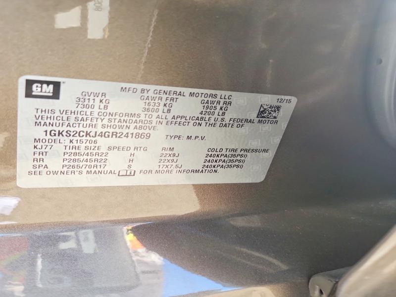 Aukcja sprzedaży 2016 Gmc Yukon, vin: 1GKS2CKJ4GR241869, numer aukcji: 58263916