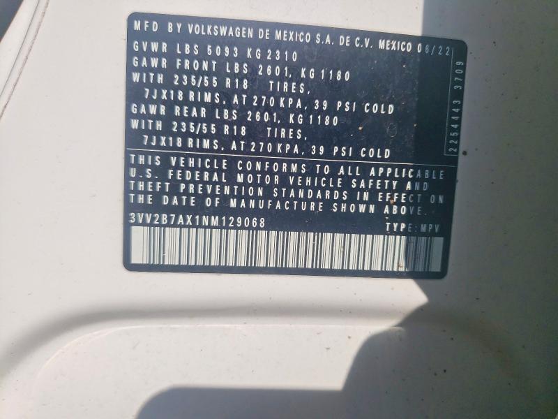 Aukcja sprzedaży 2022 Volkswagen Tiguan, vin: 3VV2B7AX1NM129068, numer aukcji: 57363176