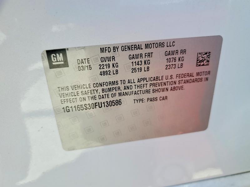 58381056 :رقم المزاد ، 1G1165S30FU130586 vin ، 2015 Chevrolet Impala مزاد بيع