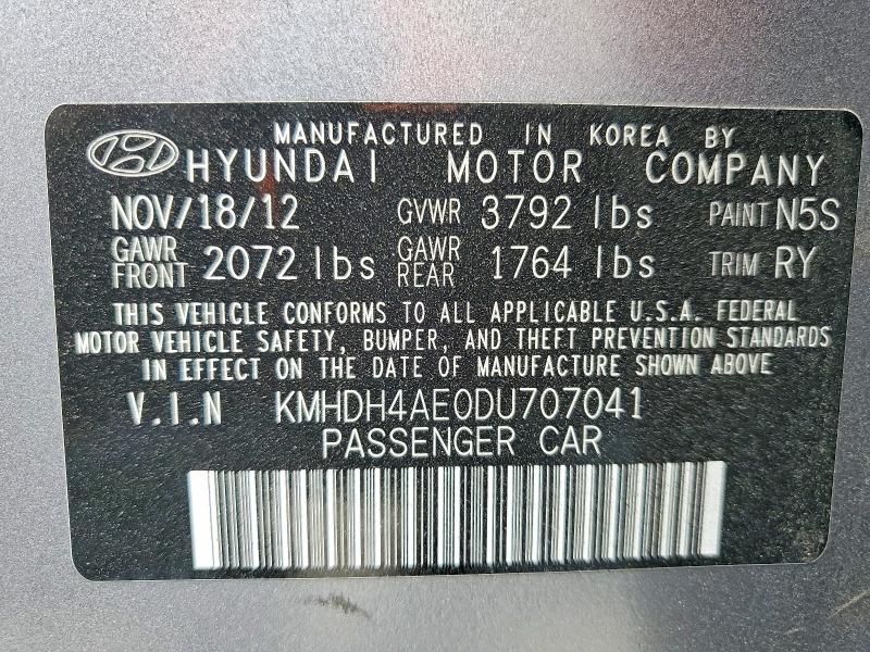 Aukcja sprzedaży 2013 Hyundai Elantra, vin: KMHDH4AE0DU707041, numer aukcji: 56789376