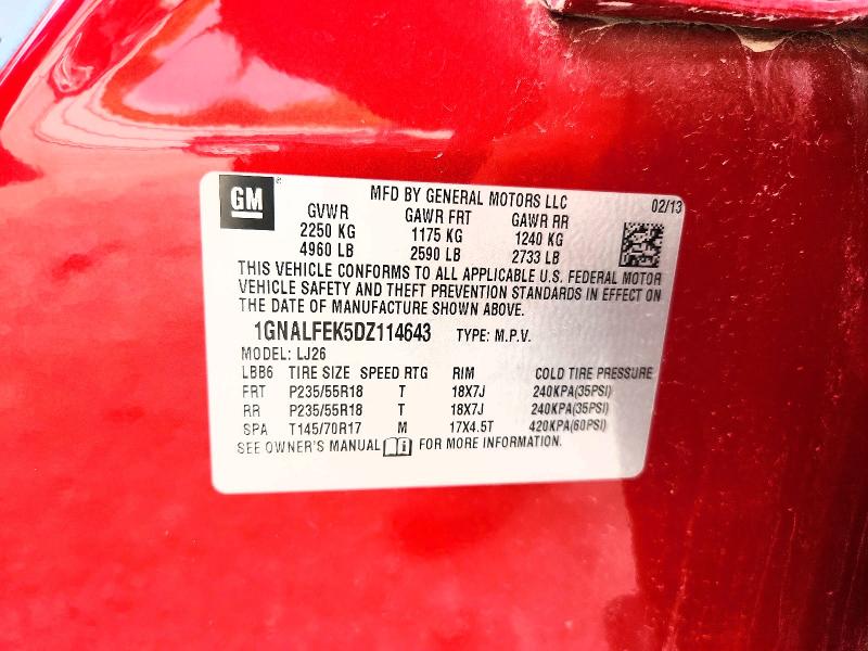 Aukcja sprzedaży 2013 Chevrolet Equinox, vin: 1GNALFEK5DZ114643, numer aukcji: 57924226