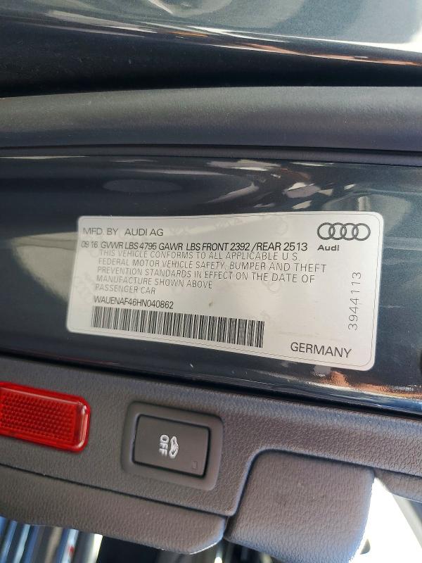Продажа на аукционе авто 2017 Audi A4, vin: WAUENAF46HN040862, номер лота: 59381246