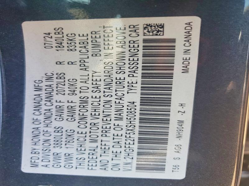 54540696 :رقم المزاد ، 2HGFE2F5XSH508504 vin ، 2025 Honda Civic مزاد بيع