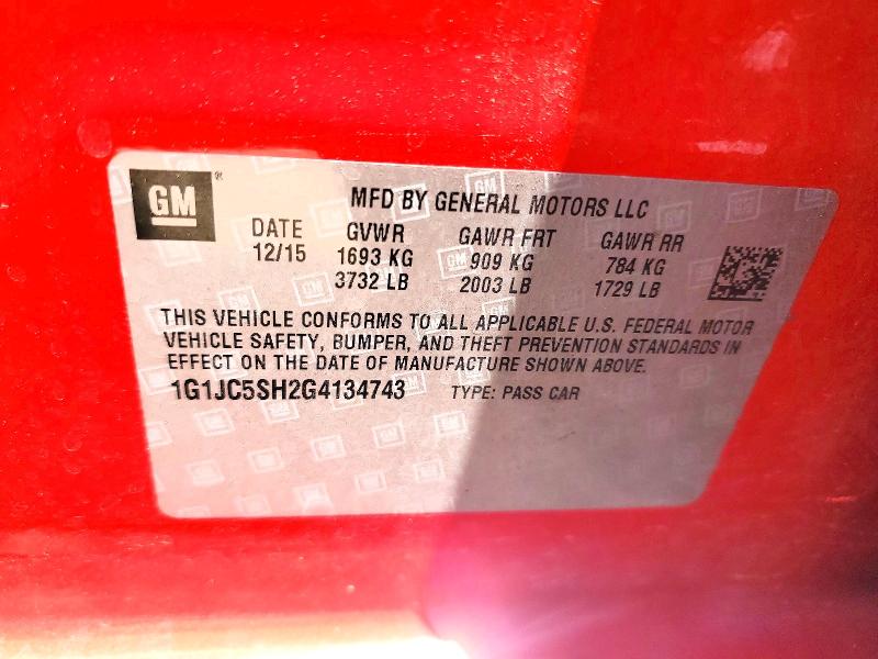 Продаж на аукціоні авто 2016 Chevrolet Sonic, vin: 1G1JC5SH2G4134743, номер лоту: 56173106
