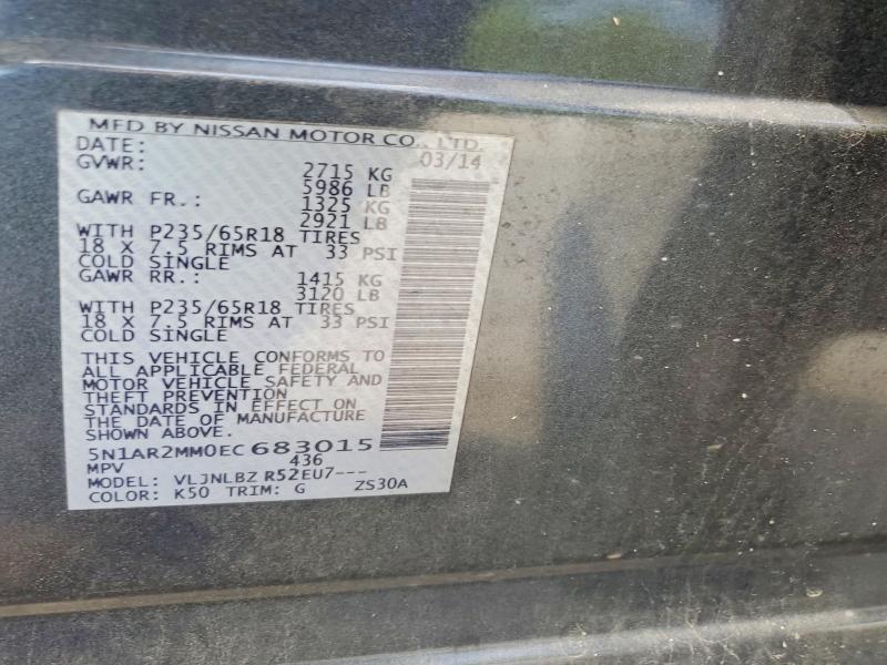 2014 Nissan Pathfinder მანქანა იყიდება აუქციონზე, vin: 5N1AR2MM0EC683015, აუქციონის ნომერი: 55121286