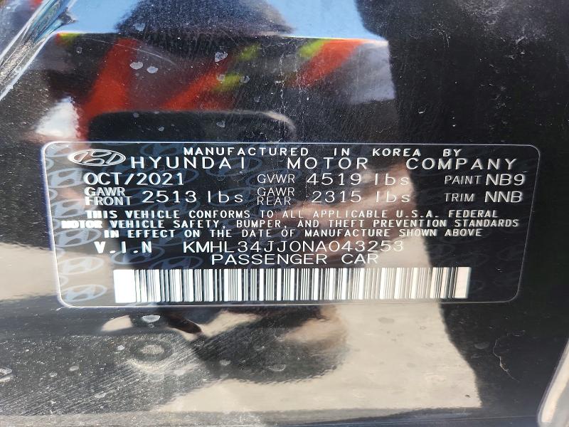 Продаж на аукціоні авто 2022 Hyundai Sonata Hybrid, vin: KMHL34JJ0NA043253, номер лоту: 57145616