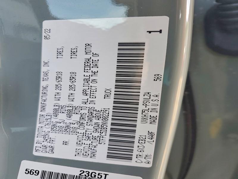 Aukcja sprzedaży 2022 Toyota Tundra, vin: 5TFPC5DB5NX002291, numer aukcji: 57535496