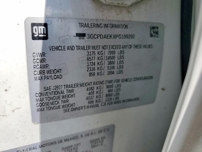 2023 Chevrolet Silverado მანქანა იყიდება აუქციონზე, vin: 3GCPDAEKXPG199292, აუქციონის ნომერი: 58511126