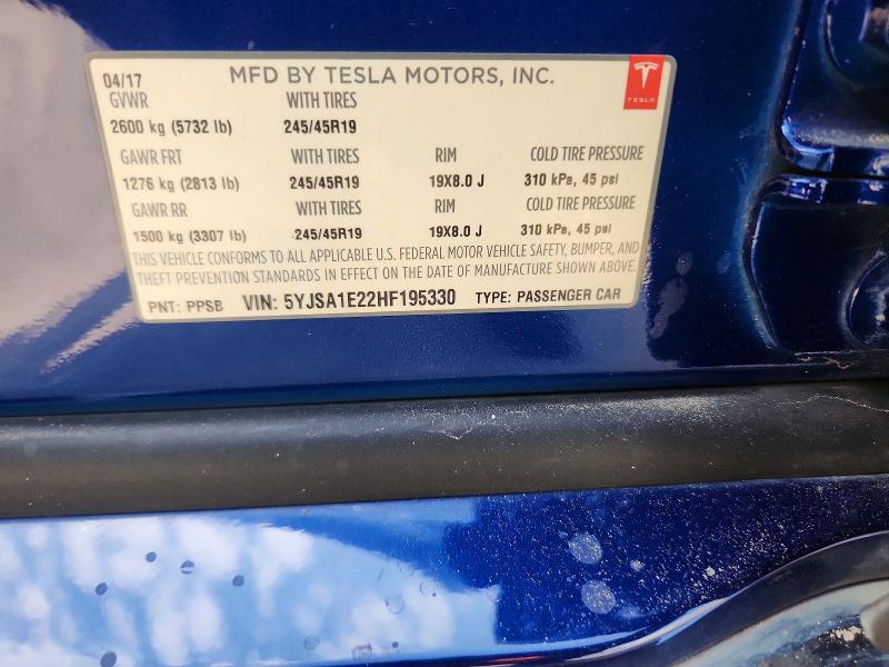 58406856 :رقم المزاد ، 5YJSA1E22HF195330 vin ، 2017 Tesla Model S مزاد بيع