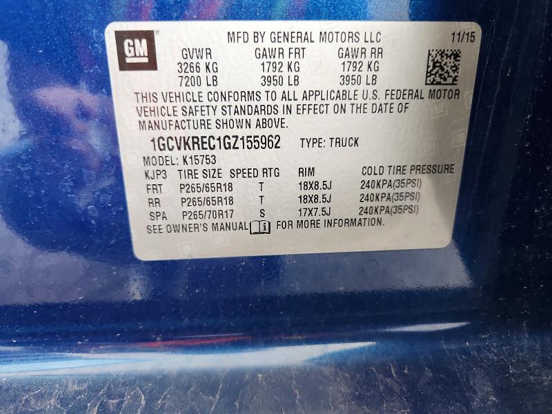 Auction sale of the 2016 Chevrolet Silverado, vin: 1GCVKREC1GZ155962, lot number: 56665996