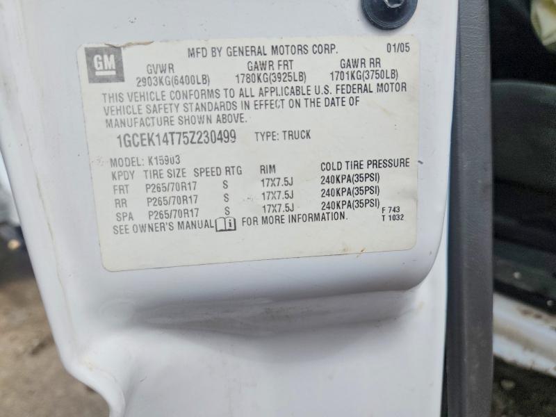 2005 Chevrolet Silverado მანქანა იყიდება აუქციონზე, vin: 1GCEK14T75Z230499, აუქციონის ნომერი: 56084836