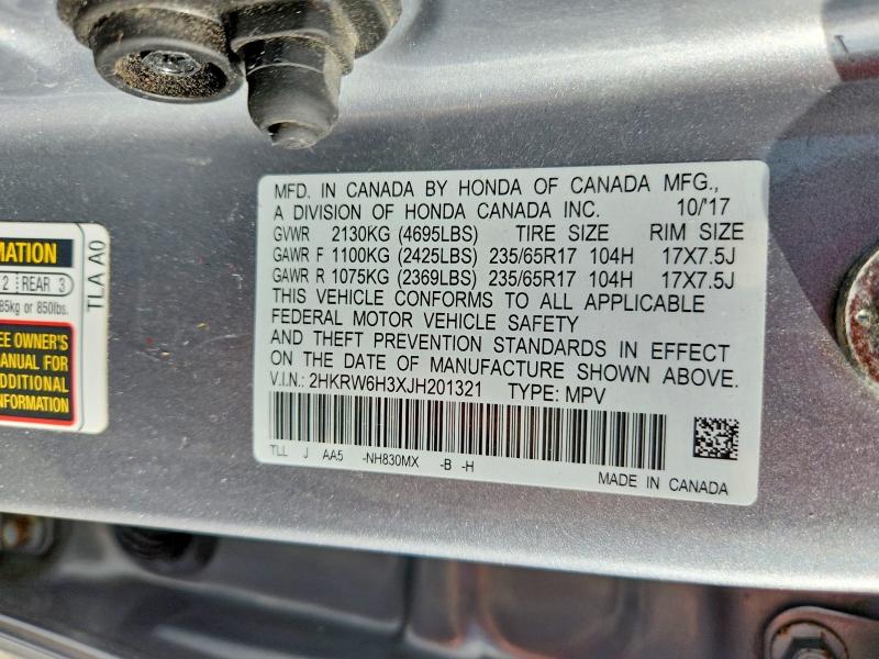 58875136 :رقم المزاد ، 2HKRW6H3XJH201321 vin ، 2018 Honda Cr-v مزاد بيع