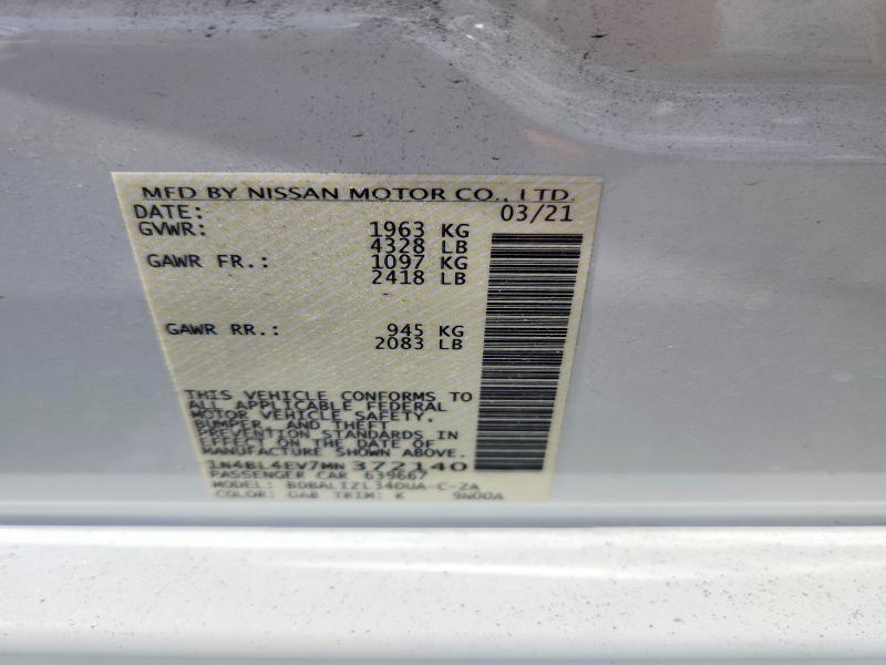 Продажа на аукционе авто 2021 Nissan Altima, vin: 1N4BL4EV7MN372140, номер лота: 58114946