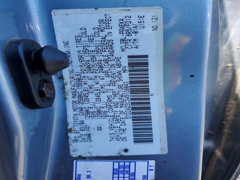 Aukcja sprzedaży 2004 Toyota Sienna, vin: 5TDZA23C34S138043, numer aukcji: 54860976
