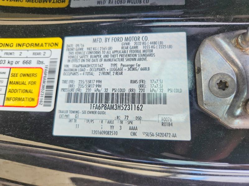 Продажа на аукционе авто 2017 Ford Mustang, vin: 1FA6P8AM3H5231162, номер лота: 59246826