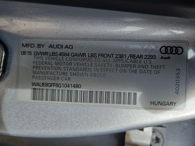 56163476 :رقم المزاد ، WAUE8GFF6G1041480 vin ، 2016 Audi A3 مزاد بيع