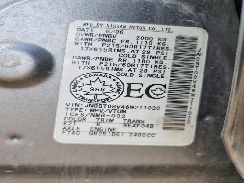 Aukcja sprzedaży 2006 Nissan X-trail, vin: JN8BT08V46W211020, numer aukcji: 56307616