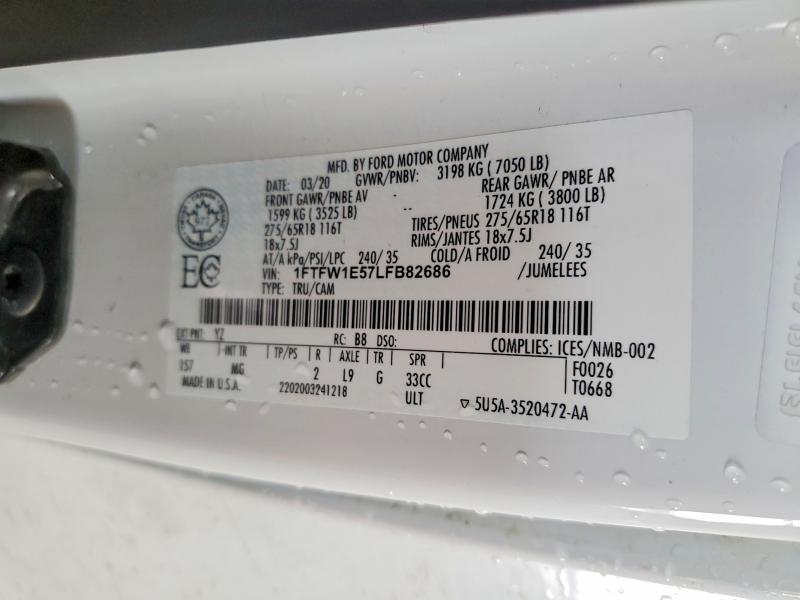 Aukcja sprzedaży 2020 Ford F150, vin: 1FTFW1E57LFB82686, numer aukcji: 55952266