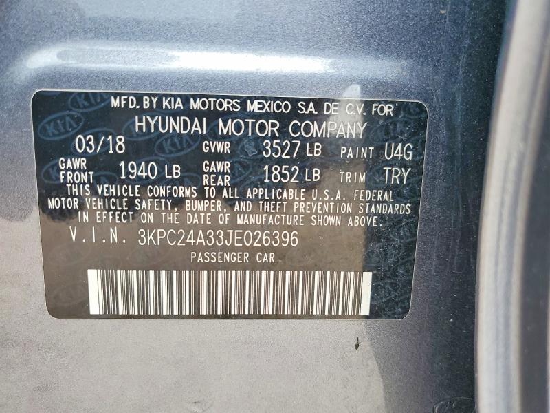 Продажа на аукционе авто 2018 Hyundai Accent, vin: 3KPC24A33JE026396, номер лота: 55910196