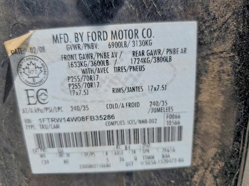 59142306 :رقم المزاد ، 1FTRW14W08FB35286 vin ، 2008 Ford F150 مزاد بيع