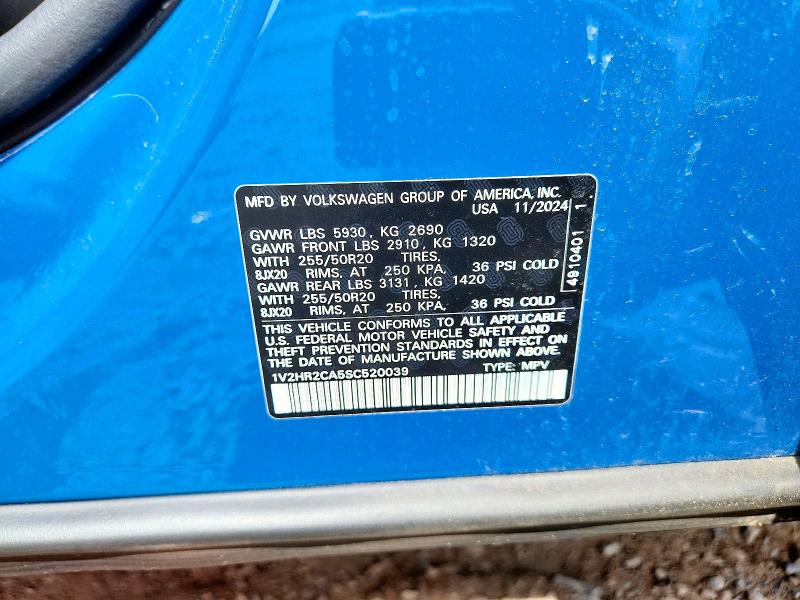 55921136 :رقم المزاد ، 1V2HR2CA5SC520039 vin ، 2025 Volkswagen Atlas مزاد بيع
