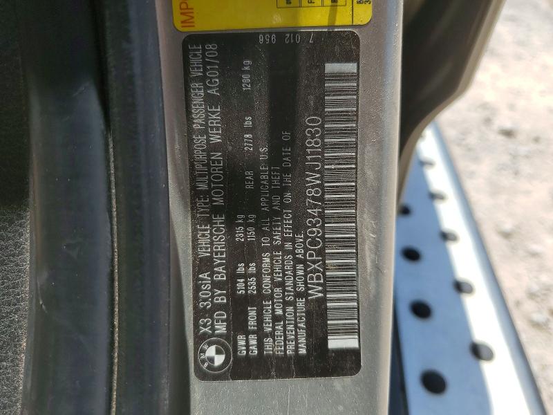 Продаж на аукціоні авто 2008 Bmw X3, vin: WBXPC93478WJ11830, номер лоту: 56996256