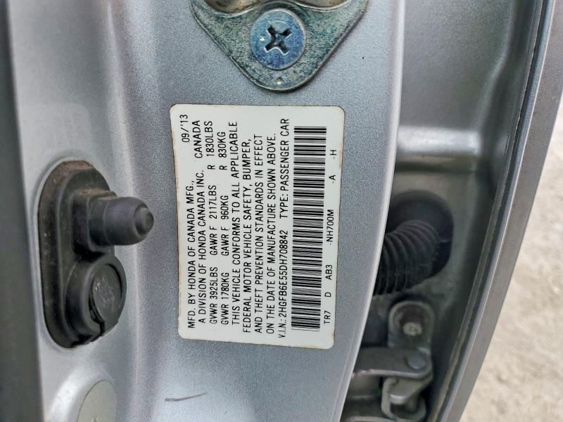57111836 :رقم المزاد ، 2HGFB6E55DH708842 vin ، 2013 Honda Civic مزاد بيع