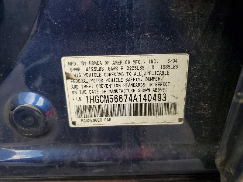 Продаж на аукціоні авто 2004 Honda Accord, vin: 1HGCM56674A140493, номер лоту: 58142766