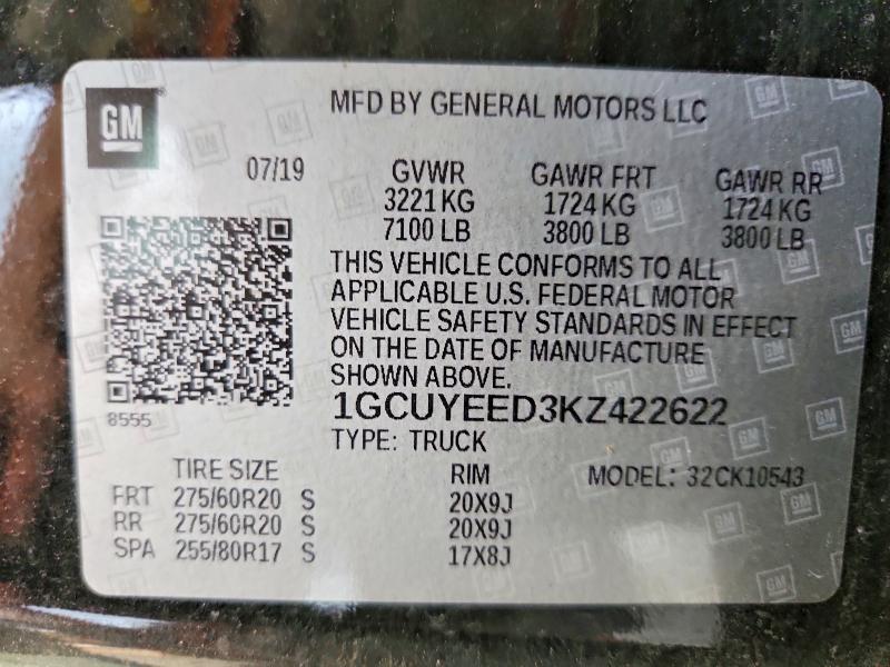 Aukcja sprzedaży 2019 Chevrolet Silverado, vin: 1GCUYEED3KZ422622, numer aukcji: 57329406