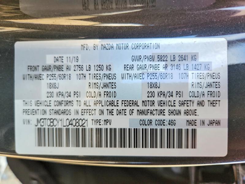 Aukcja sprzedaży 2020 Mazda Cx-9, vin: JM3TCBCY1L0408021, numer aukcji: 56184186
