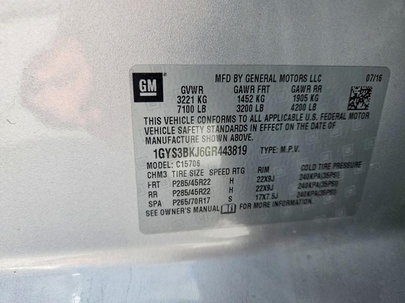 85619325 :رقم المزاد ، 1GYS3BKJ6GR443819 vin ، 2016 Cadillac Escalade مزاد بيع