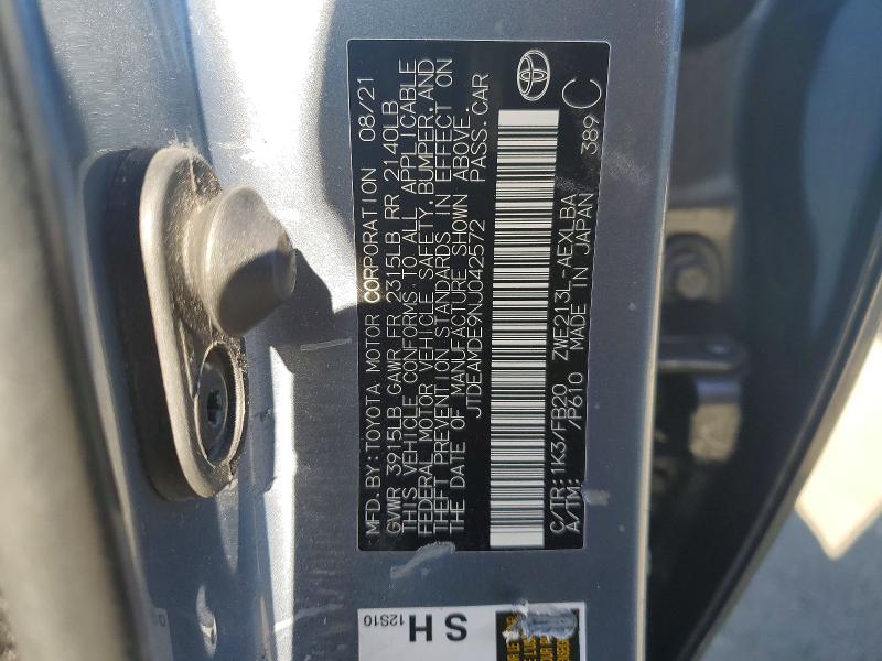 55422996 :رقم المزاد ، JTDEAMDE9NJ042572 vin ، 2022 Toyota Corolla مزاد بيع