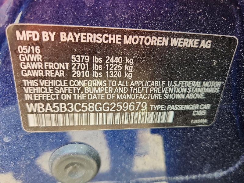 55273296 :رقم المزاد ، WBA5B3C58GG259679 vin ، 2016 Bmw 535 مزاد بيع