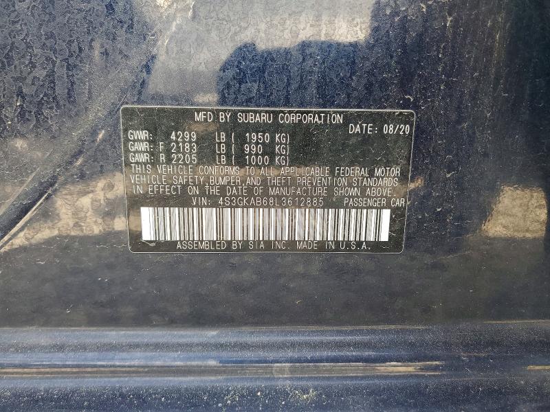 Aukcja sprzedaży 2020 Subaru Impreza, vin: 4S3GKAB68L3612885, numer aukcji: 56482016