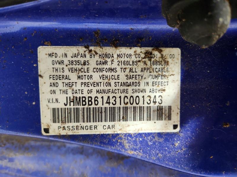 Aukcja sprzedaży 2001 Honda Prelude, vin: JHMBB61431C001343, numer aukcji: 56135826