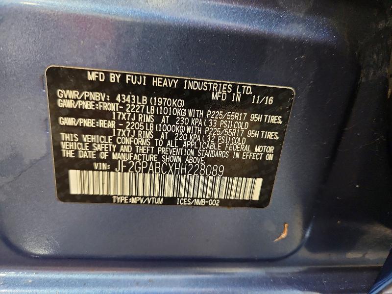 2017 Subaru Crosstrek მანქანა იყიდება აუქციონზე, vin: JF2GPABCXHH228089, აუქციონის ნომერი: 55224156