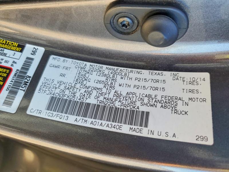 57858666 :رقم المزاد ، 5TFJX4CN3FX051457 vin ، 2015 Toyota Tacoma مزاد بيع