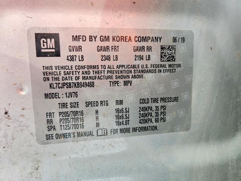 56369316 :رقم المزاد ، KL7CJPSB7KB949468 vin ، 2019 Chevrolet Trax مزاد بيع