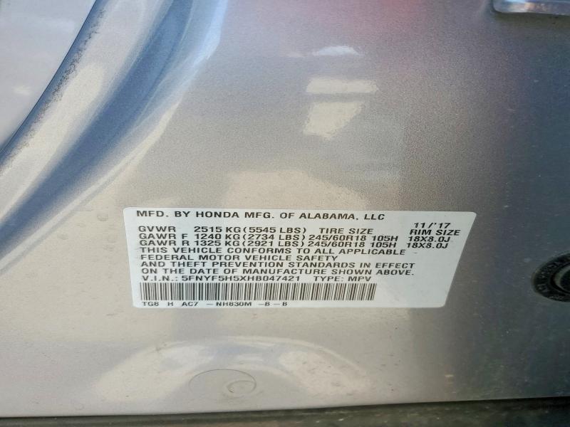 Aukcja sprzedaży 2017 Honda Pilot, vin: 5FNYF5H5XHB047421, numer aukcji: 58352176