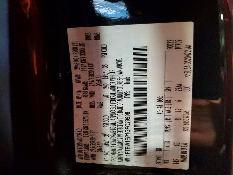 58372496 :رقم المزاد ، 1FTEW1EP1GFC29598 vin ، 2016 Ford F150 مزاد بيع