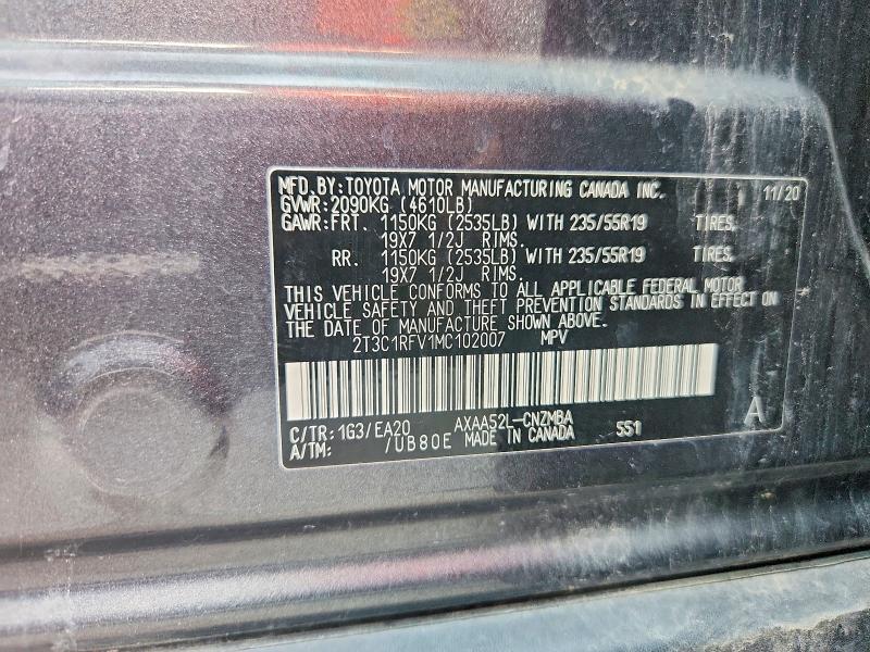 Aukcja sprzedaży 2021 Toyota Rav4, vin: 2T3C1RFV1MC102007, numer aukcji: 57928506