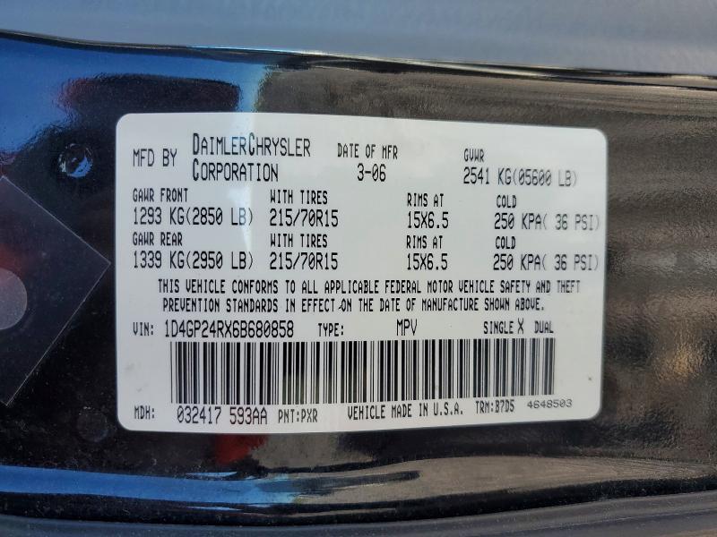 57909246 :رقم المزاد ، 1D4GP24RX6B680858 vin ، 2006 Dodge Grand Caravan مزاد بيع